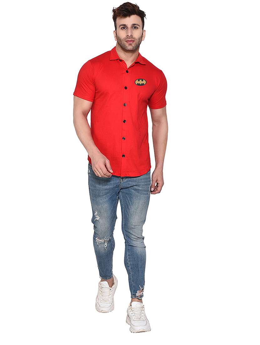 red cotton blend casual shirt - 20841213 - Standard Image - 3