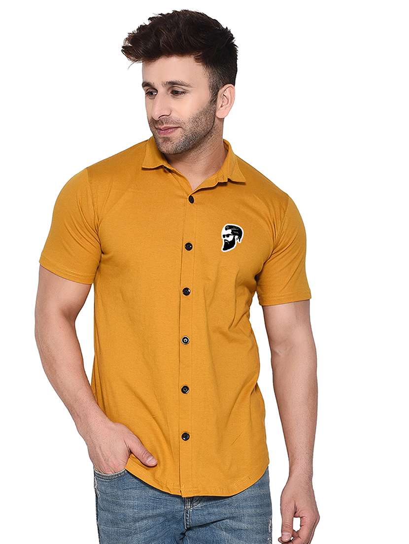 solid yellow cotton blend cotton shirt