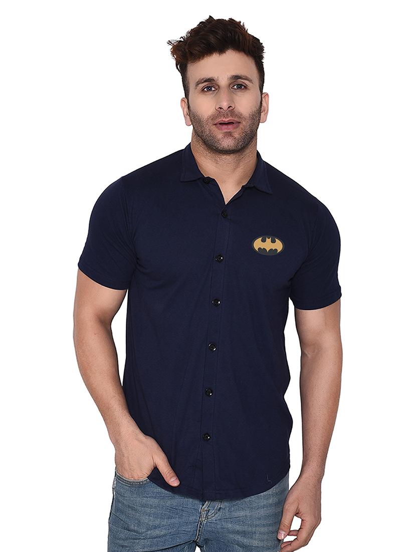 solid dark blue cotton blend casual shirt - 20841228 - Zoom Image - 0