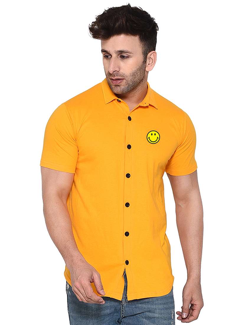 solid yellow cotton blend cotton shirt