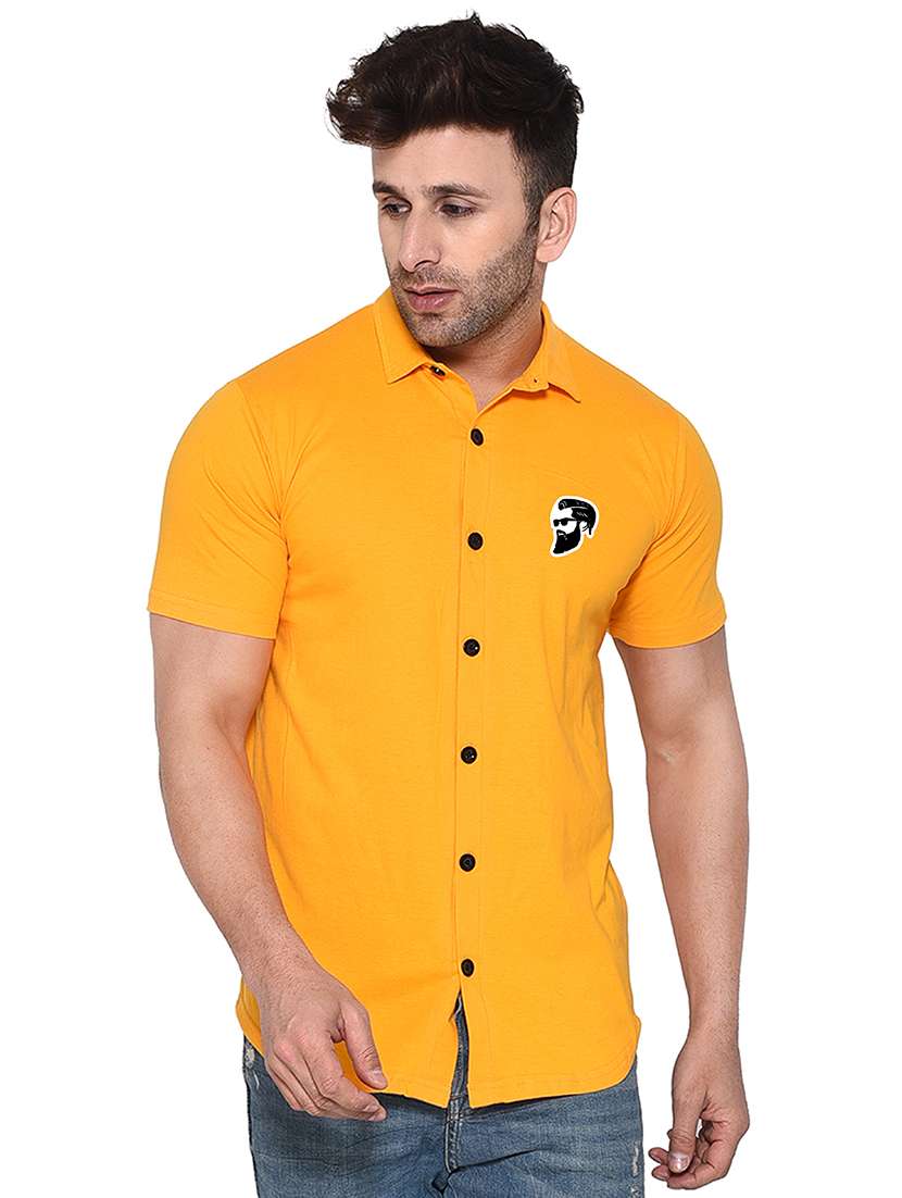 solid yellow cotton blend cotton shirt