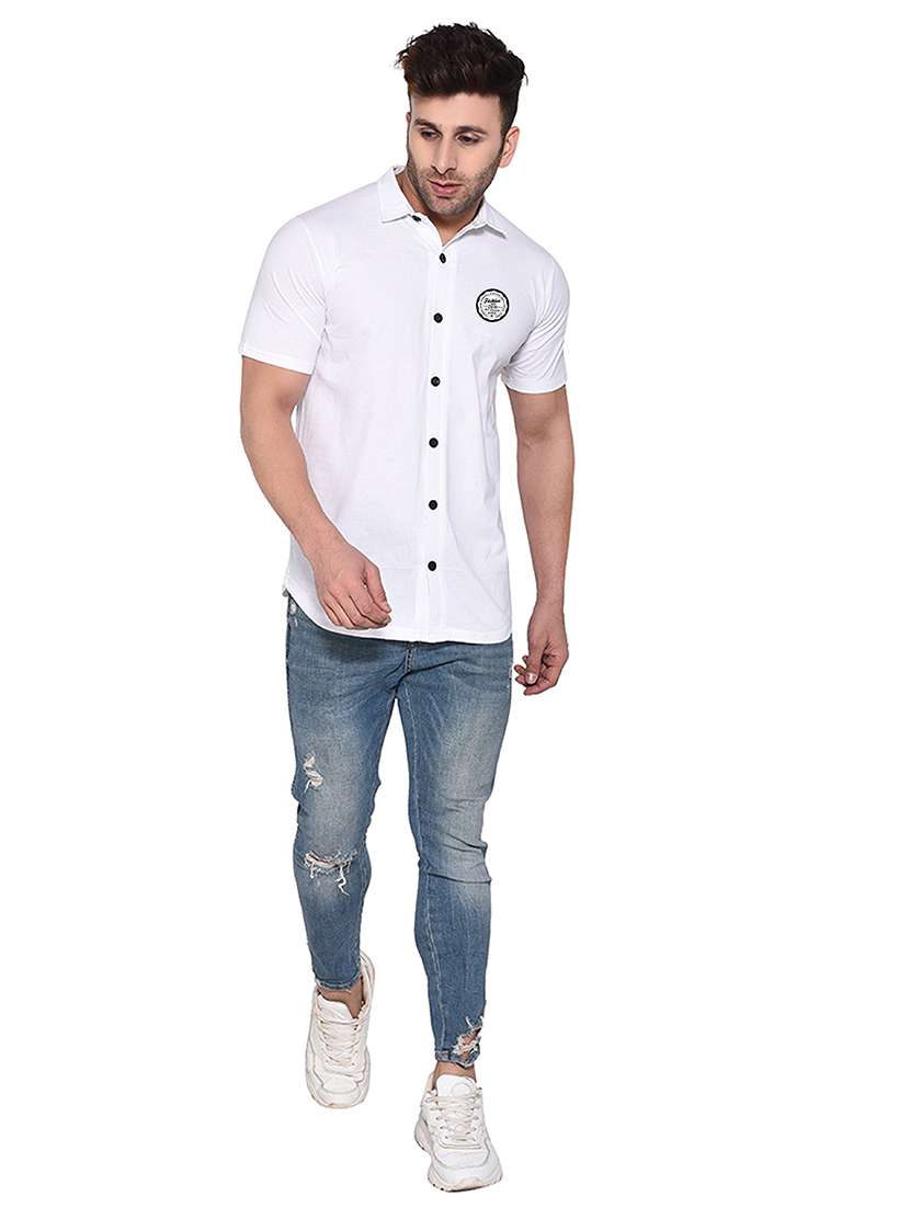 white cotton blend casual shirt - 20841246 -  Standard Image - 3