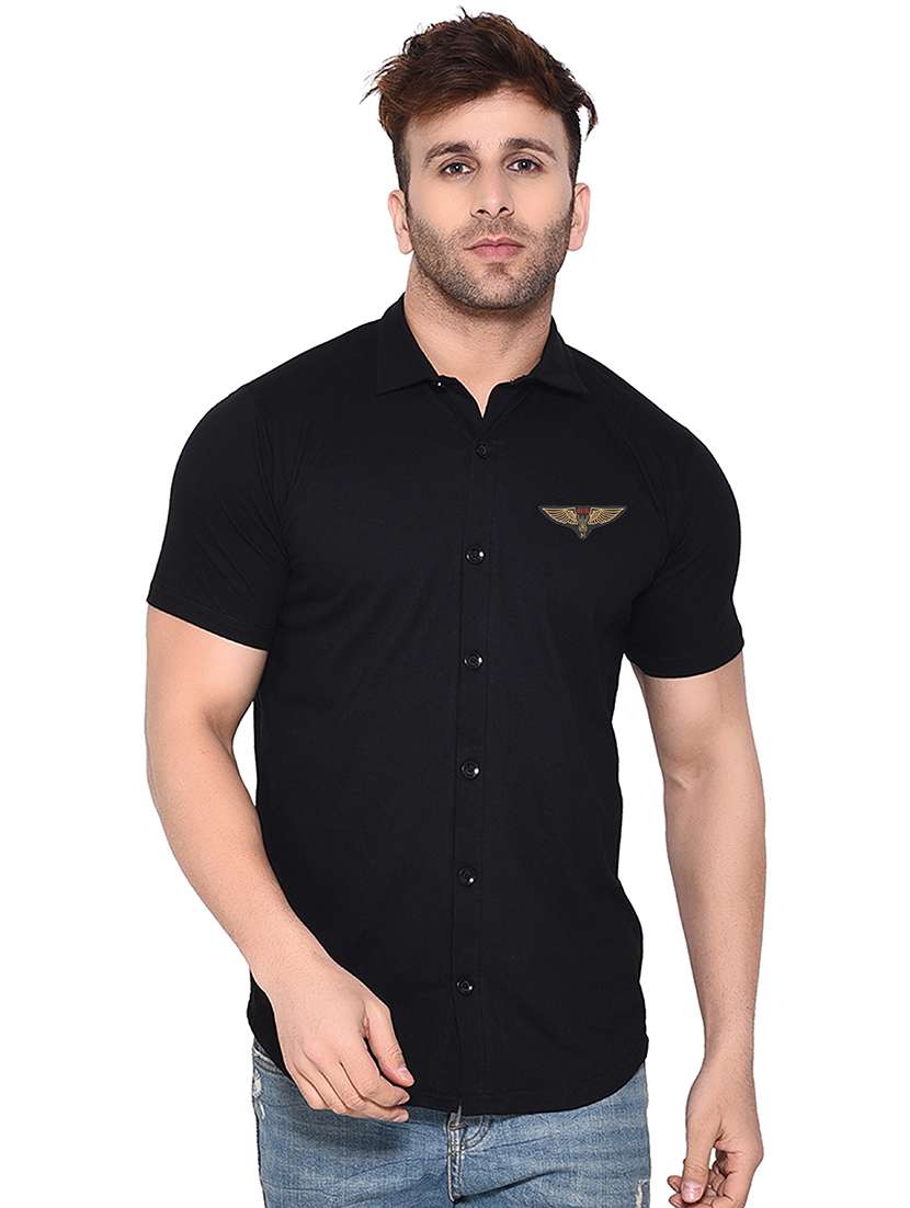 solid black cotton blend casual shirt