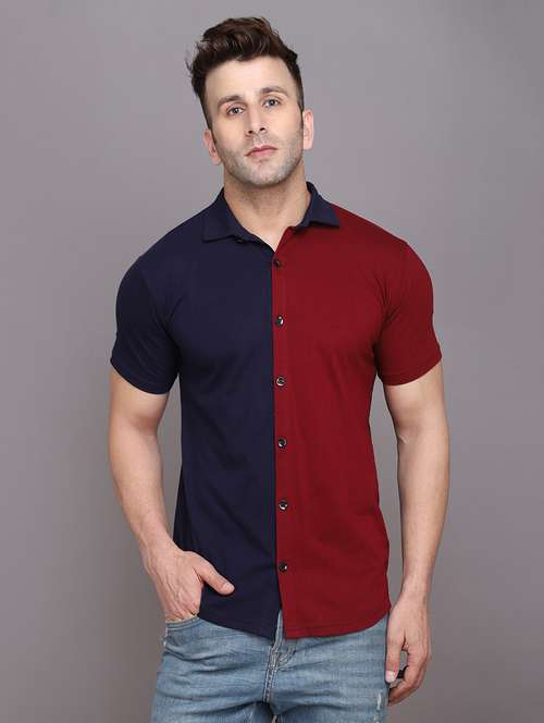 blue & maroon colourblocked casual shirt - 20841260 -  Standard Image - 0