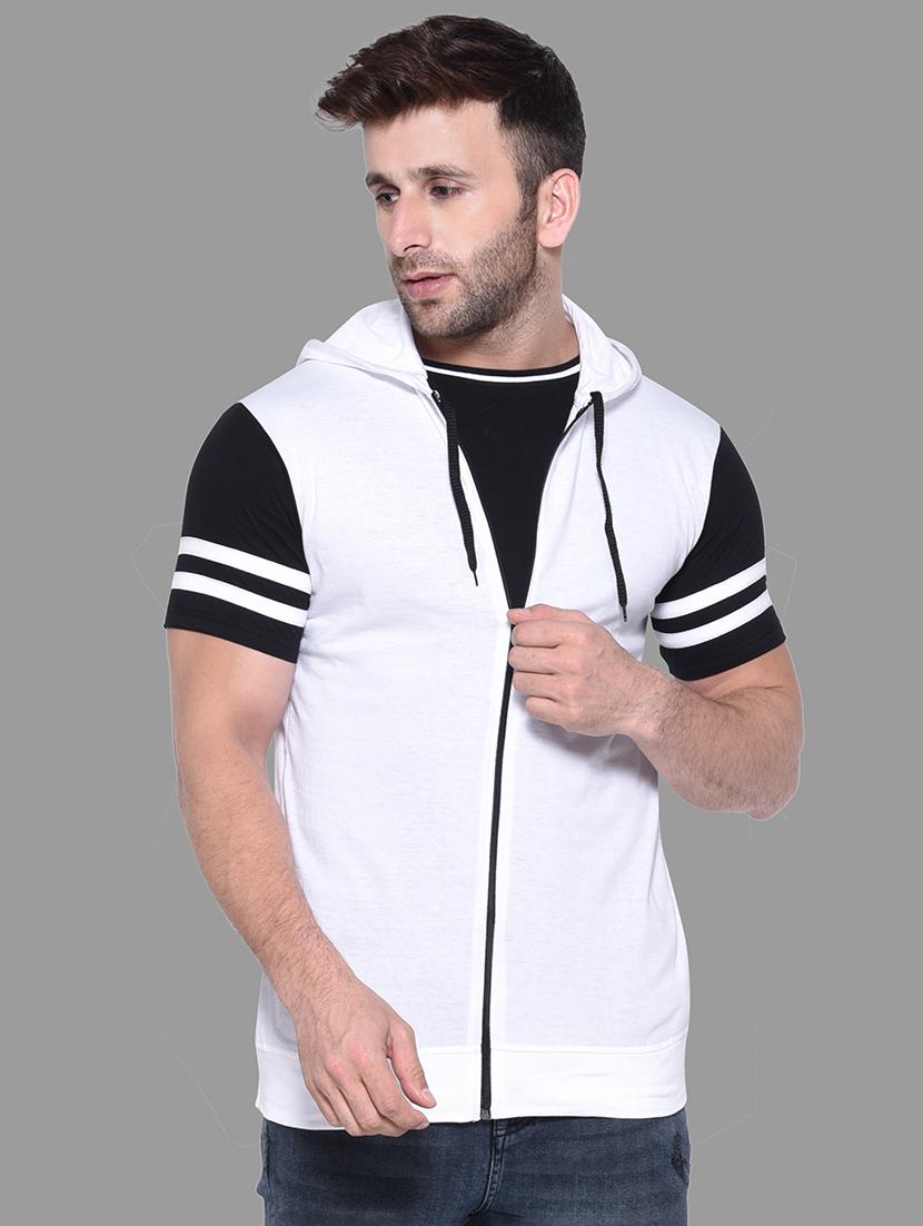 men zip-front regular fit hooded t-shirt