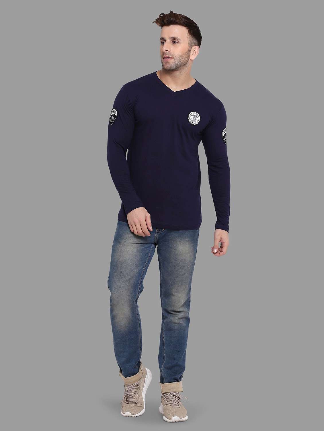 v neck solid t-shirt - 20841287 -  Standard Image - 3