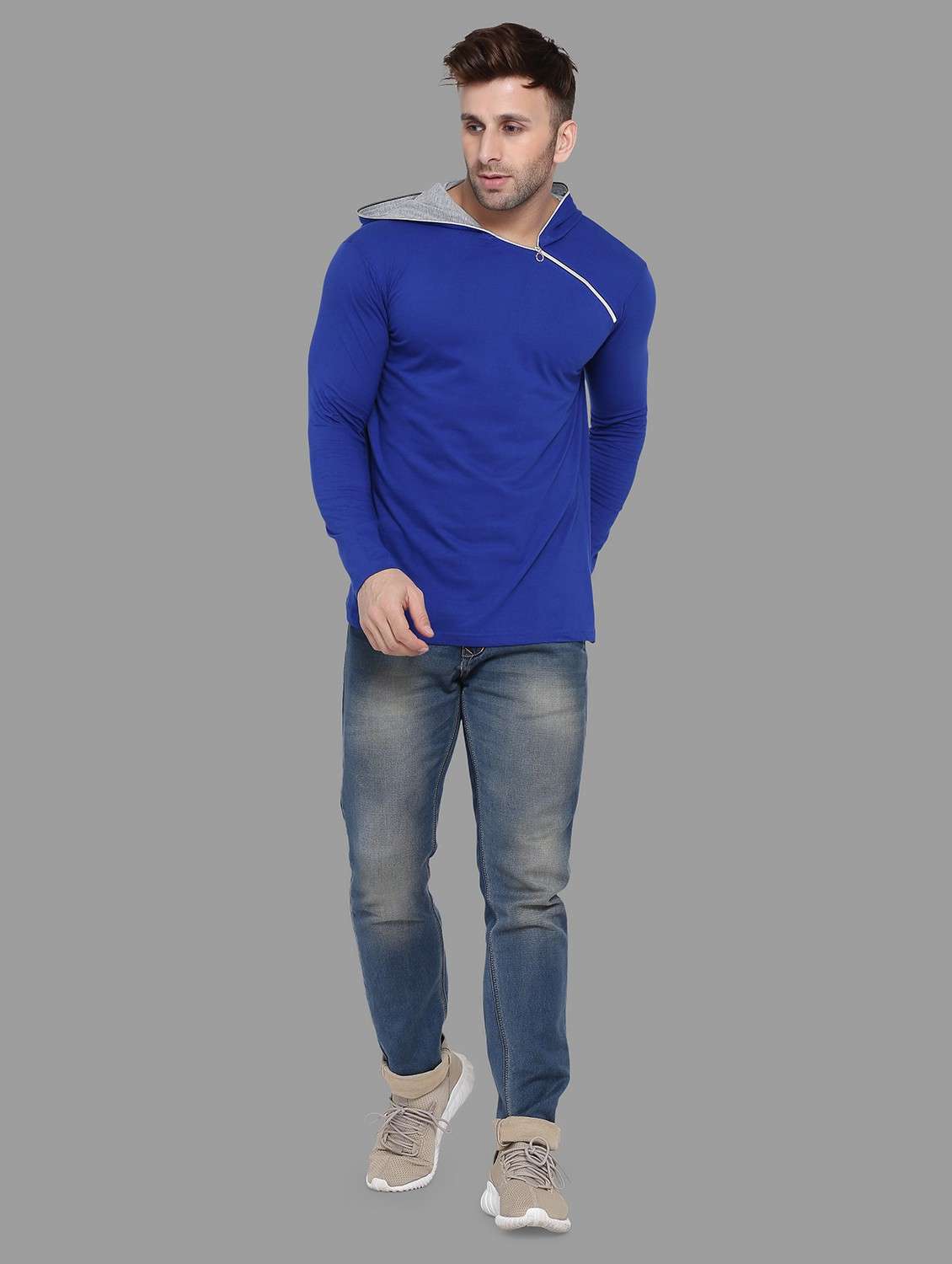 blue cotton blend plain t-shirt - 20841292 -  Standard Image - 3