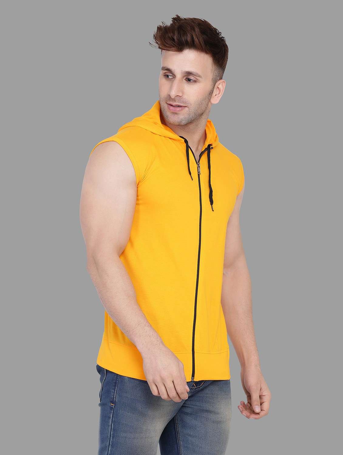 yellow cotton blend plain t-shirt