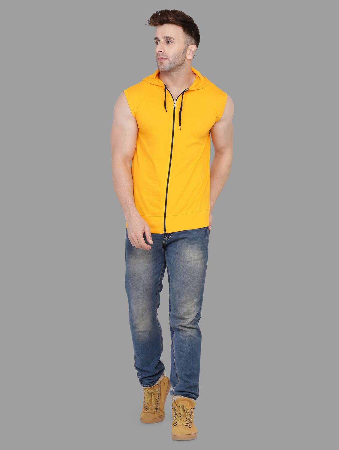 Yellow Cotton Blend Plain T-shirt - 20841293 -  Standard Image - 3