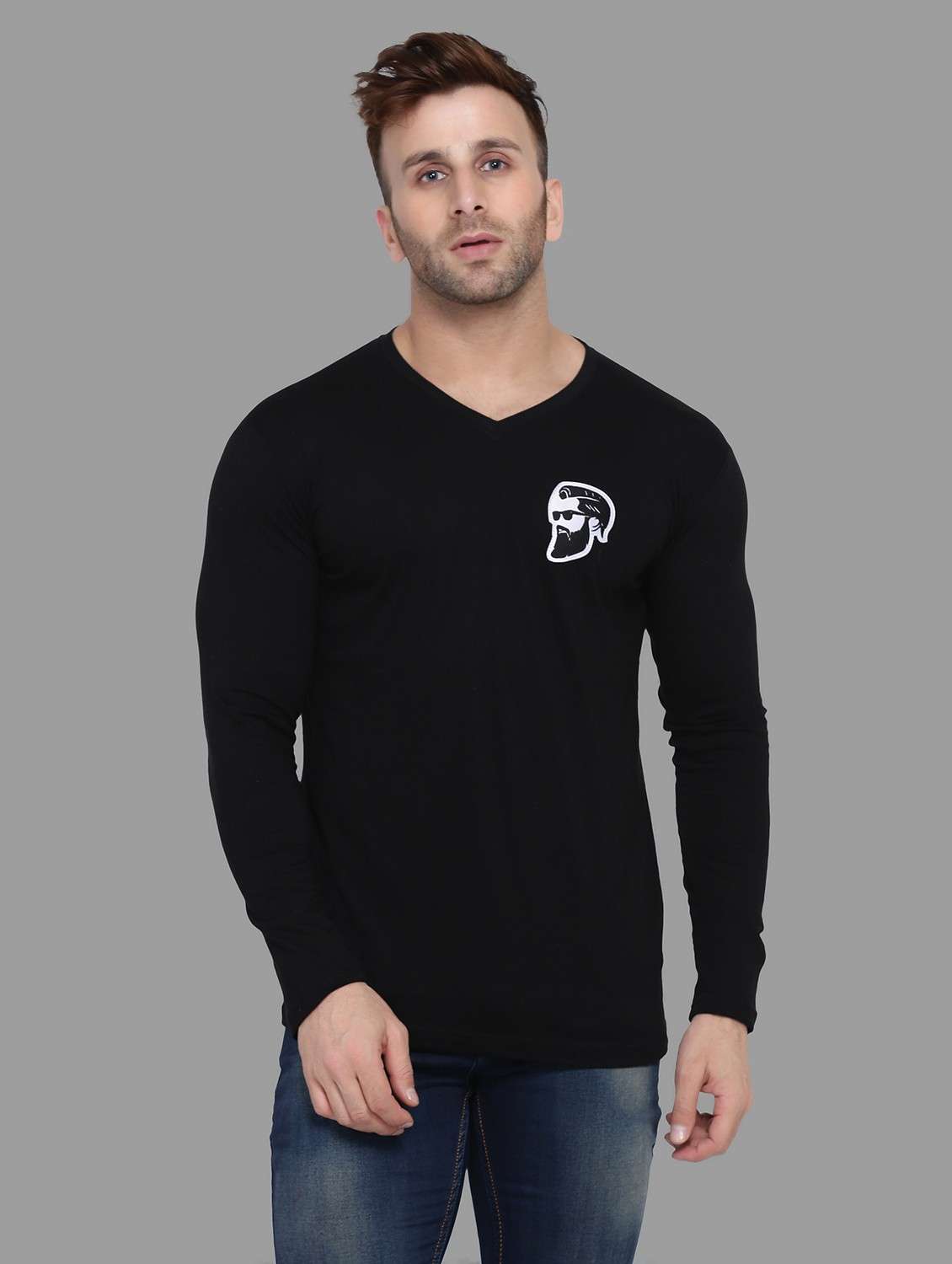 v neck solid t-shirt - 20841331 - Zoom Image - 0