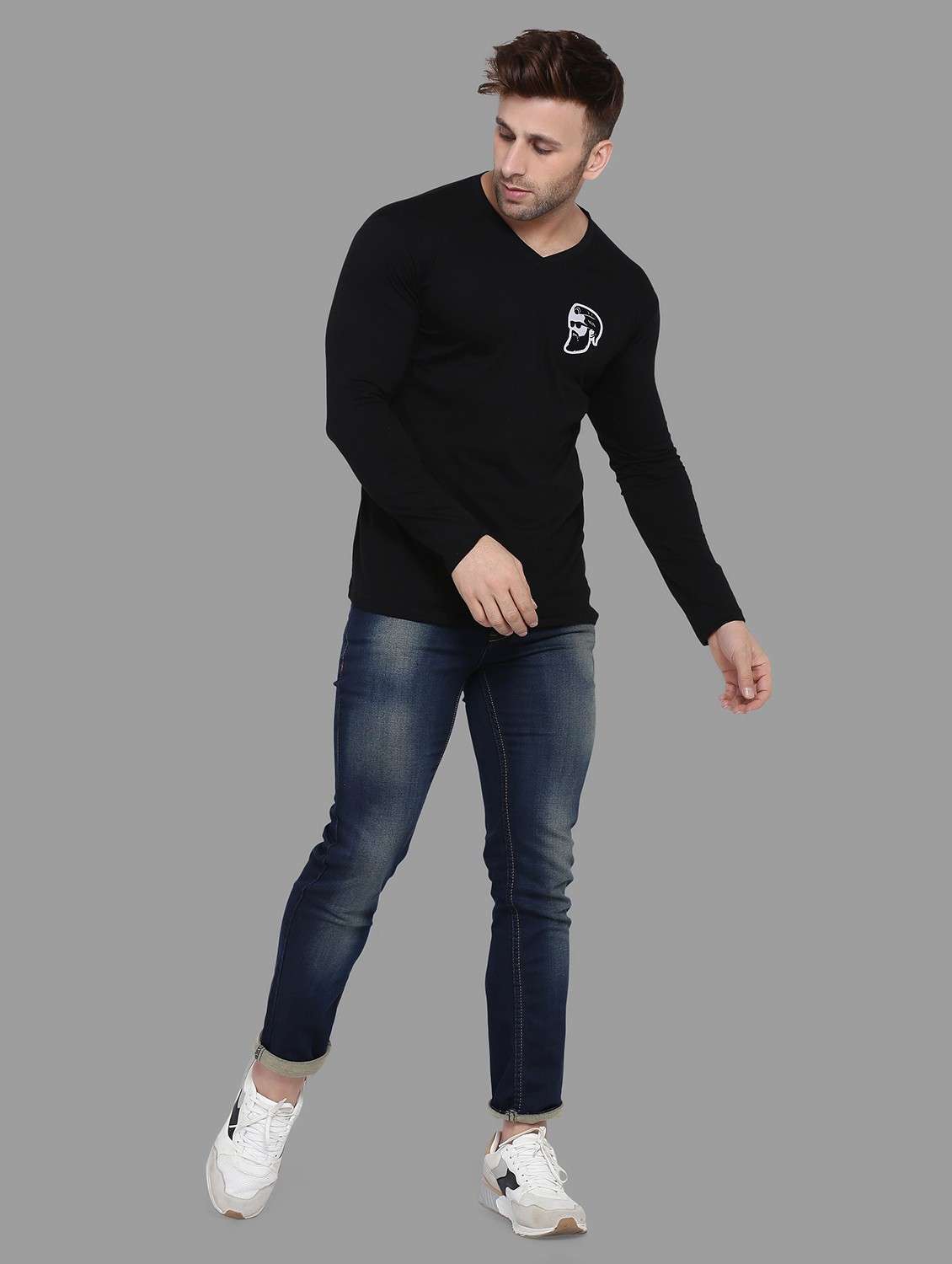 v neck solid t-shirt - 20841331 - Standard Image - 3