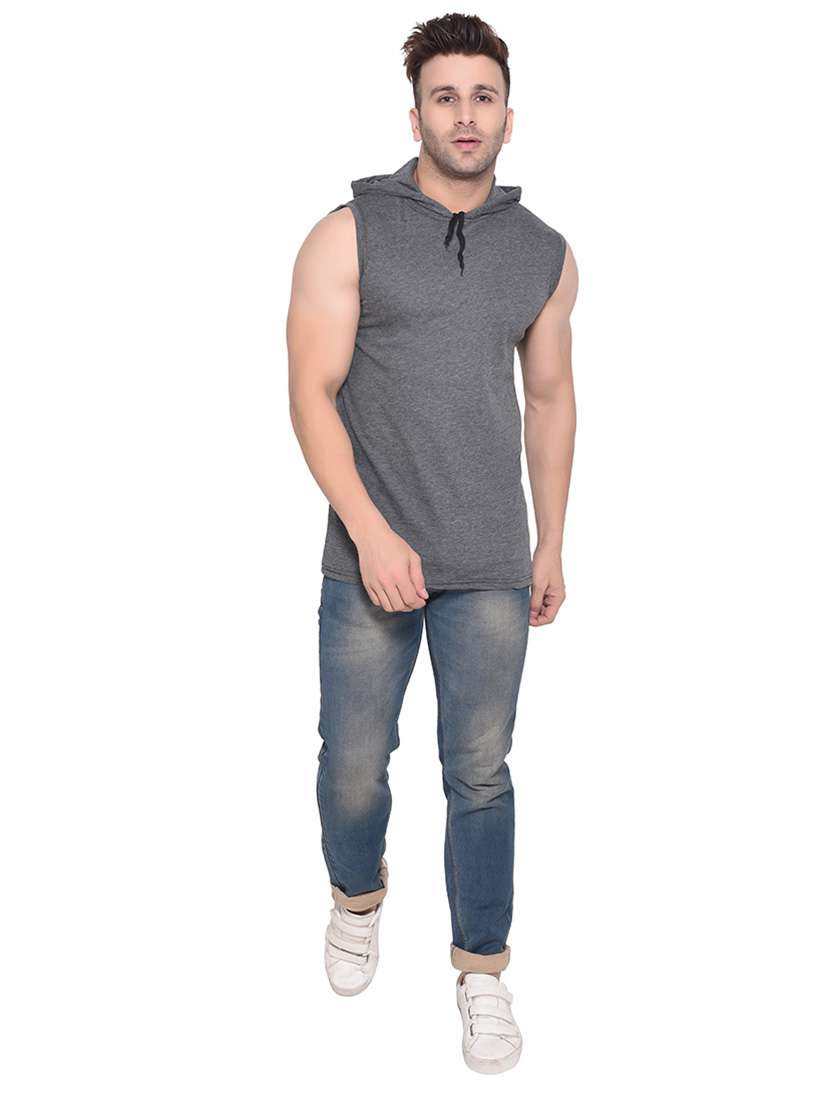 men solid hooded sleeveless t-shirt - 20841367 -  Standard Image - 3