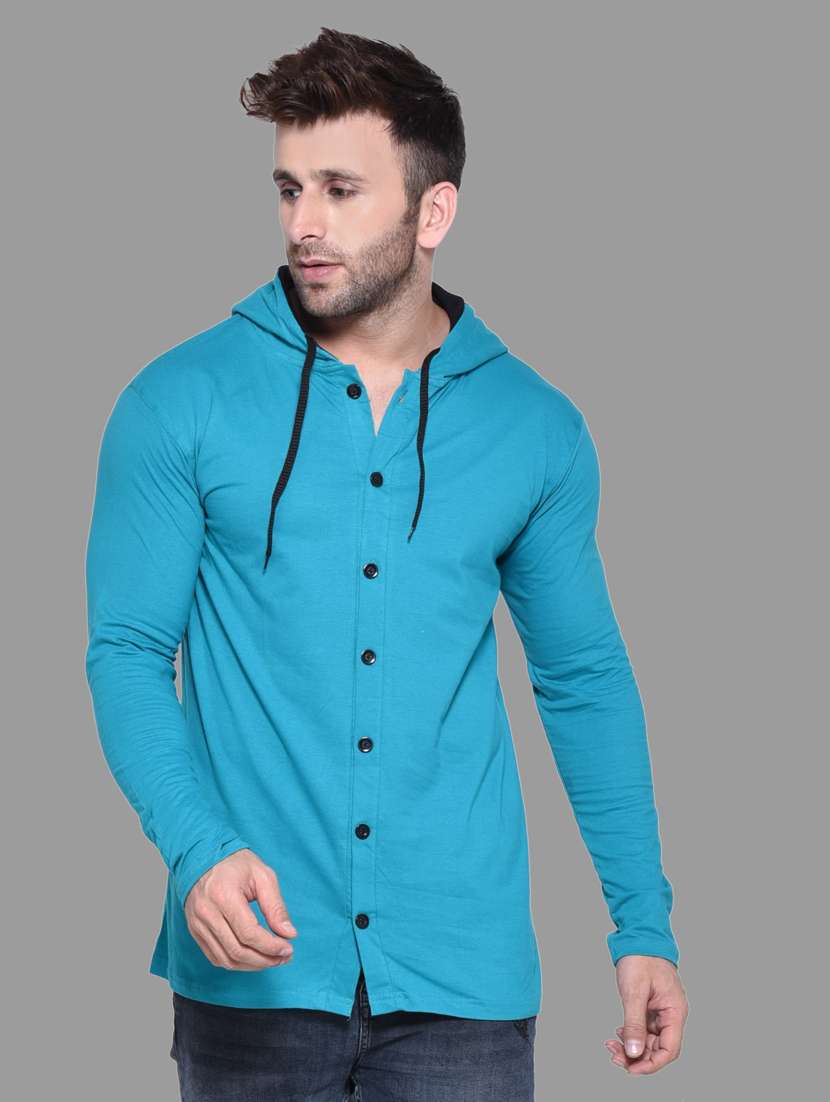 men slim fit long sleeve hooded shirt