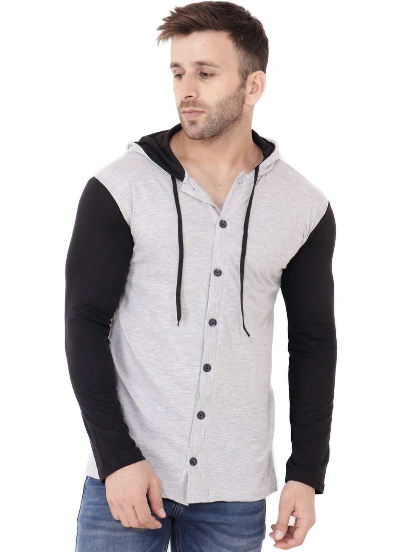 men slim fit long sleeve hooded shirt