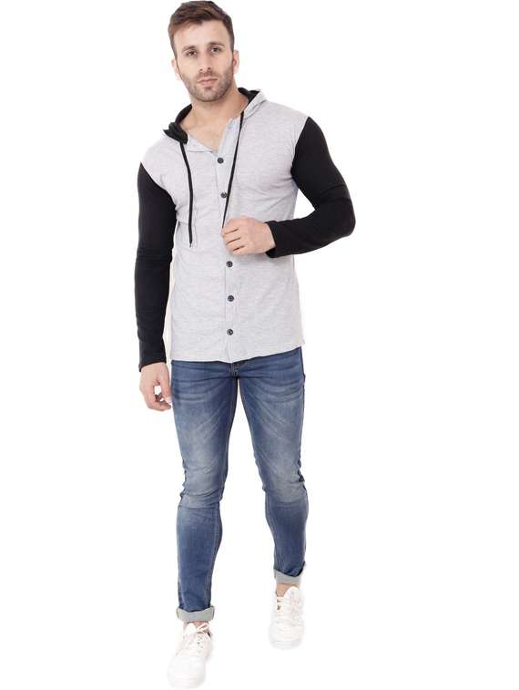 men slim fit long sleeve hooded shirt - 20841413 -  Standard Image - 3
