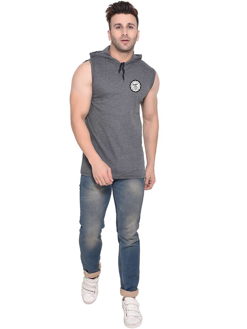men hooded neck sleeveless t-shirt - 20841417 -  Standard Image - 3