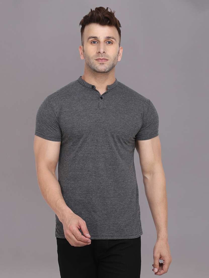 men solid mandarin neck t-shirt
