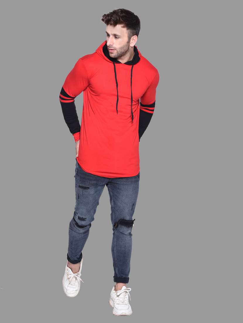 red cotton blend color block t-shirt - 20841455 - Standard Image - 3