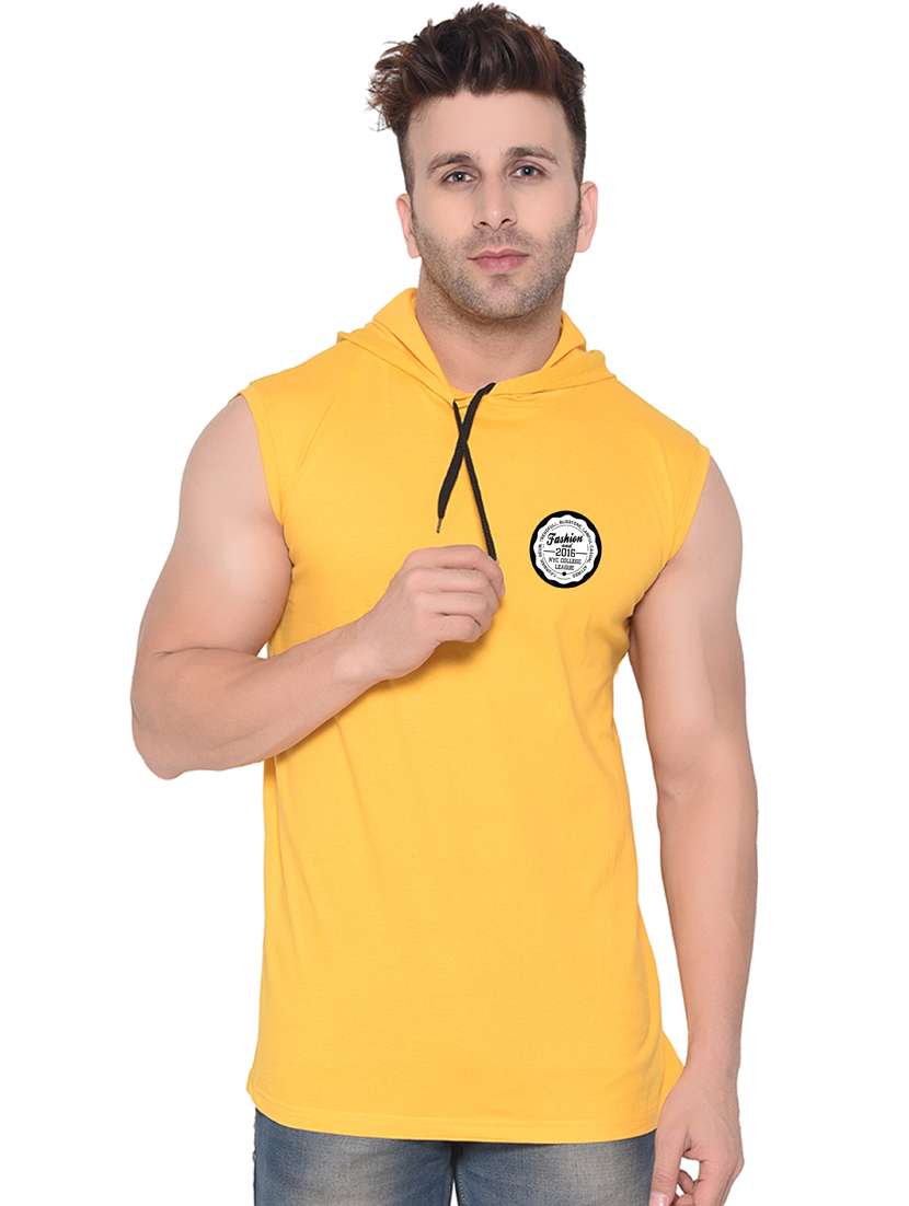 men solid hooded sleeveless t-shirt