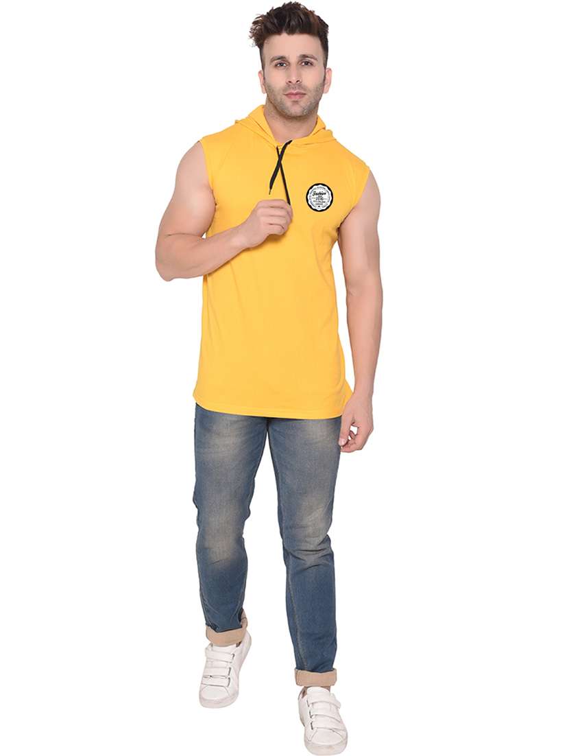 men solid hooded sleeveless t-shirt - 20841466 -  Standard Image - 3