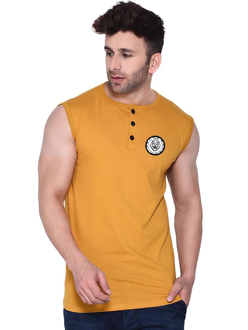 mustard cotton blend t-shirt
