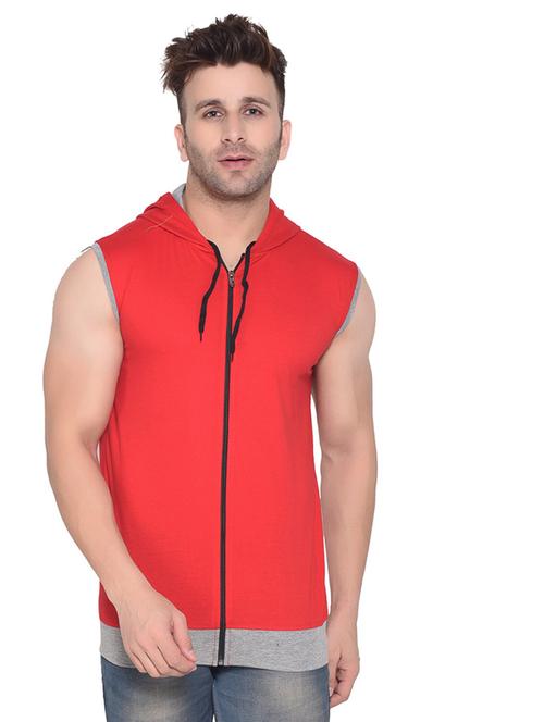 men solid hooded sleeveless t-shirt - 20841505 - Standard Image - 0