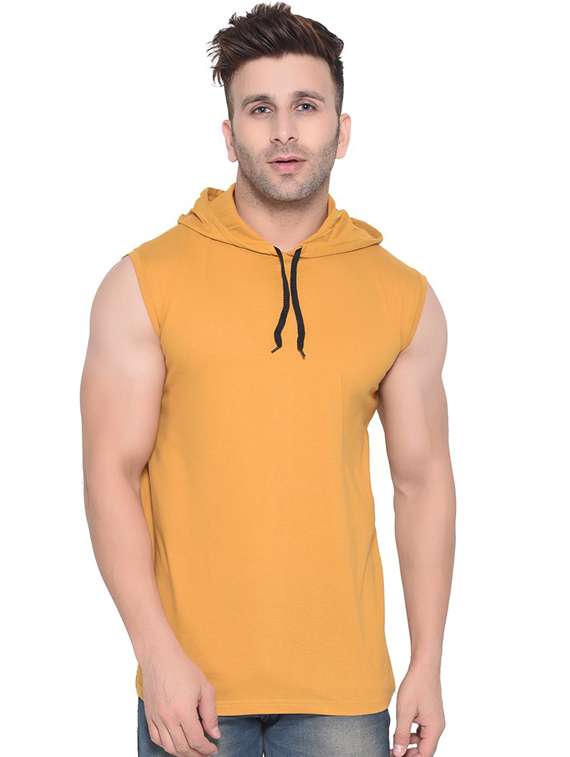 men hooded neck sleeveless t-shirt
