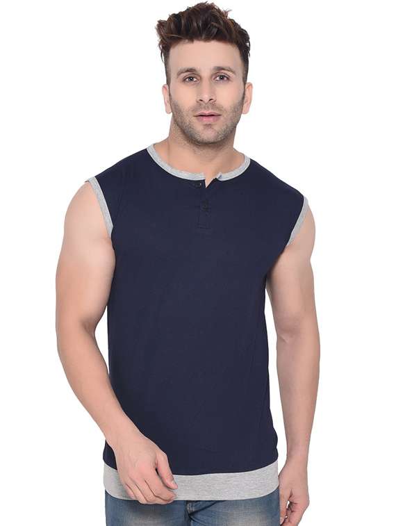 men henleys neck sleeveless t-shirt