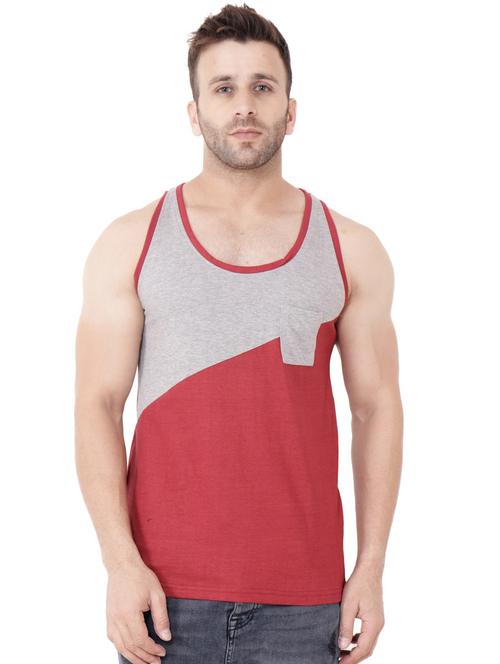grey & maroon cotton blend t-shirt - 20841544 - Standard Image - 0