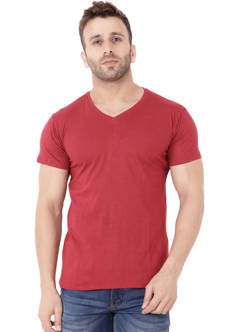 red cotton blend solid t-shirt