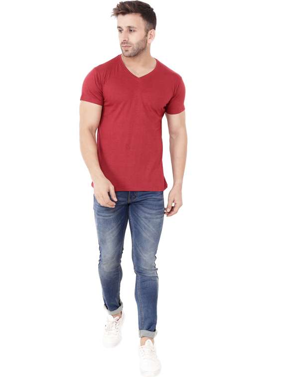 red cotton blend solid t-shirt - 20841551 - Standard Image - 3