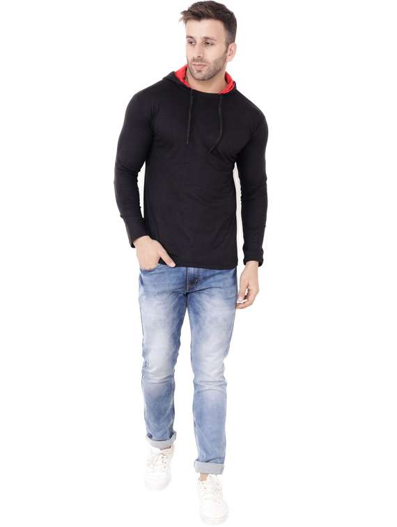 men solid long sleeve hooded t-shirt - 20841555 -  Standard Image - 3