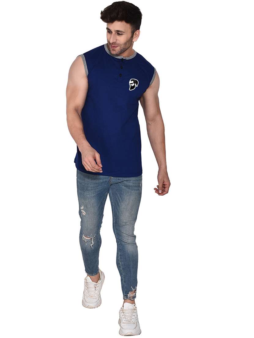 men solid henley neck sleeveless t-shirt - 20841563 -  Standard Image - 3