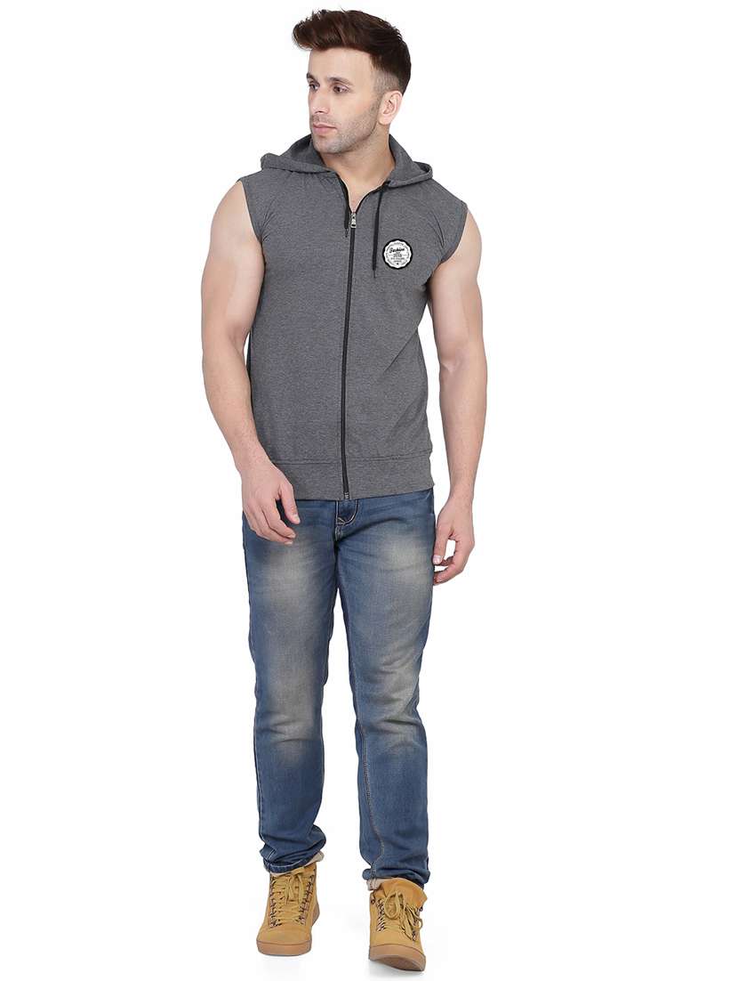 men solid hooded neck sleeveless t-shirt - 20841573 -  Standard Image - 3