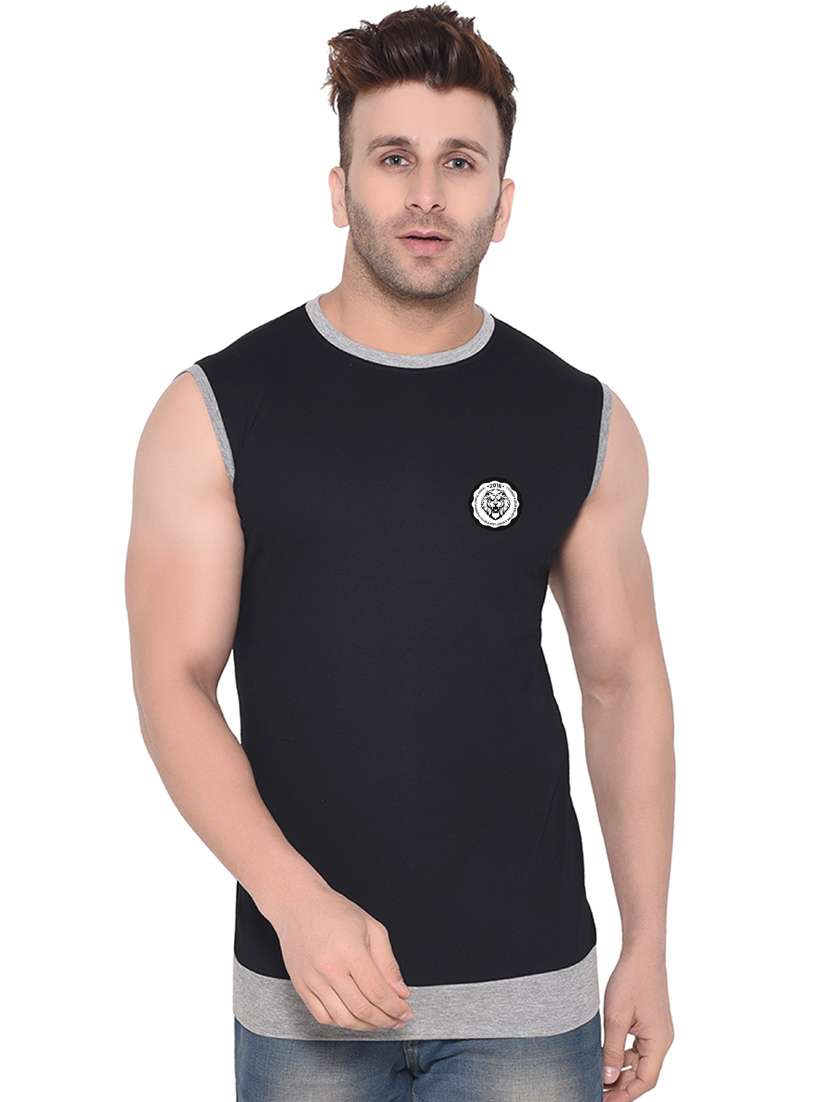 men solid round neck sleeveless t-shirt
