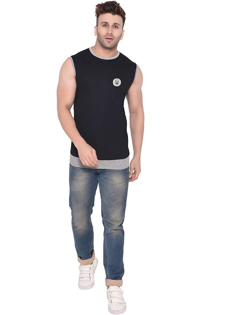 men solid round neck sleeveless t-shirt - 20841580 -  Standard Image - 3