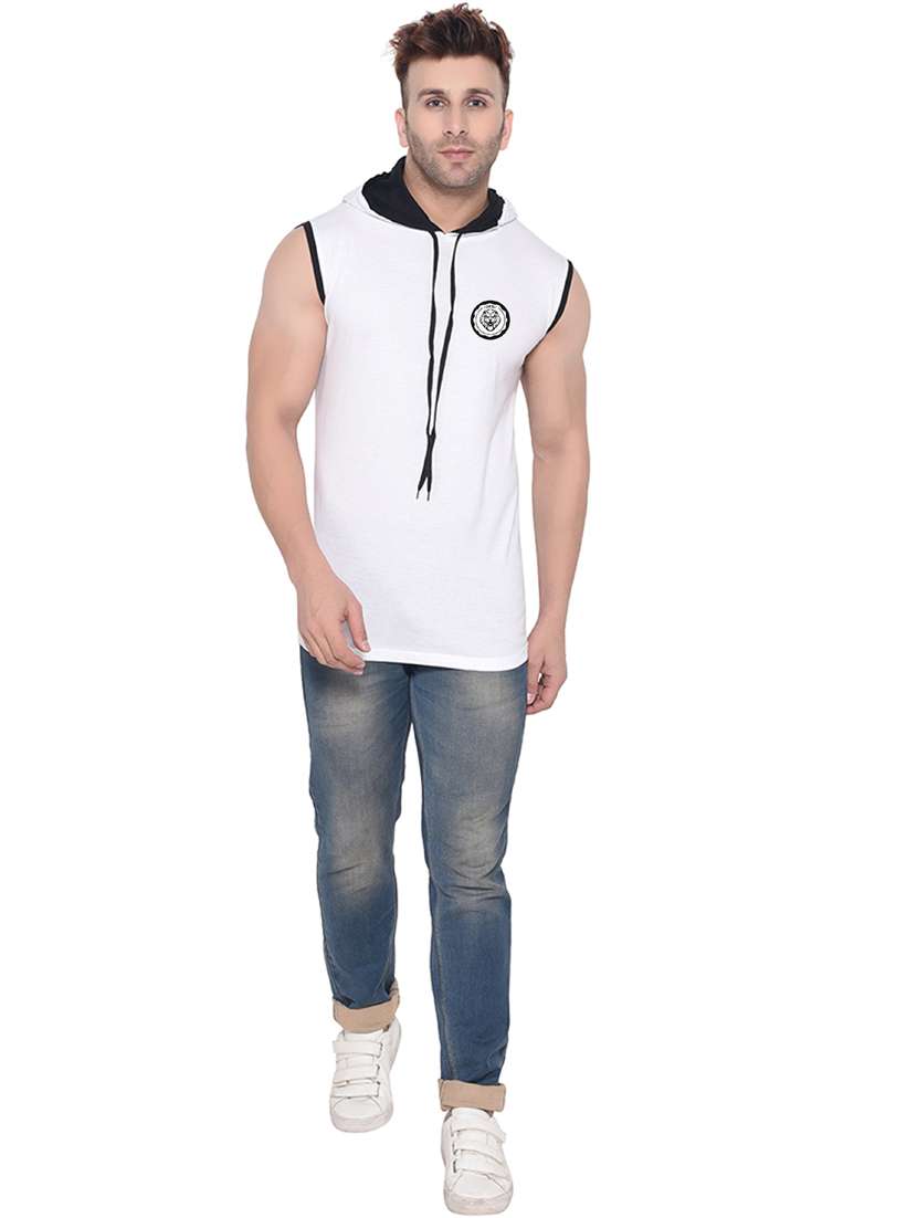 men hooded neck sleeveless t-shirt - 20841593 -  Standard Image - 3