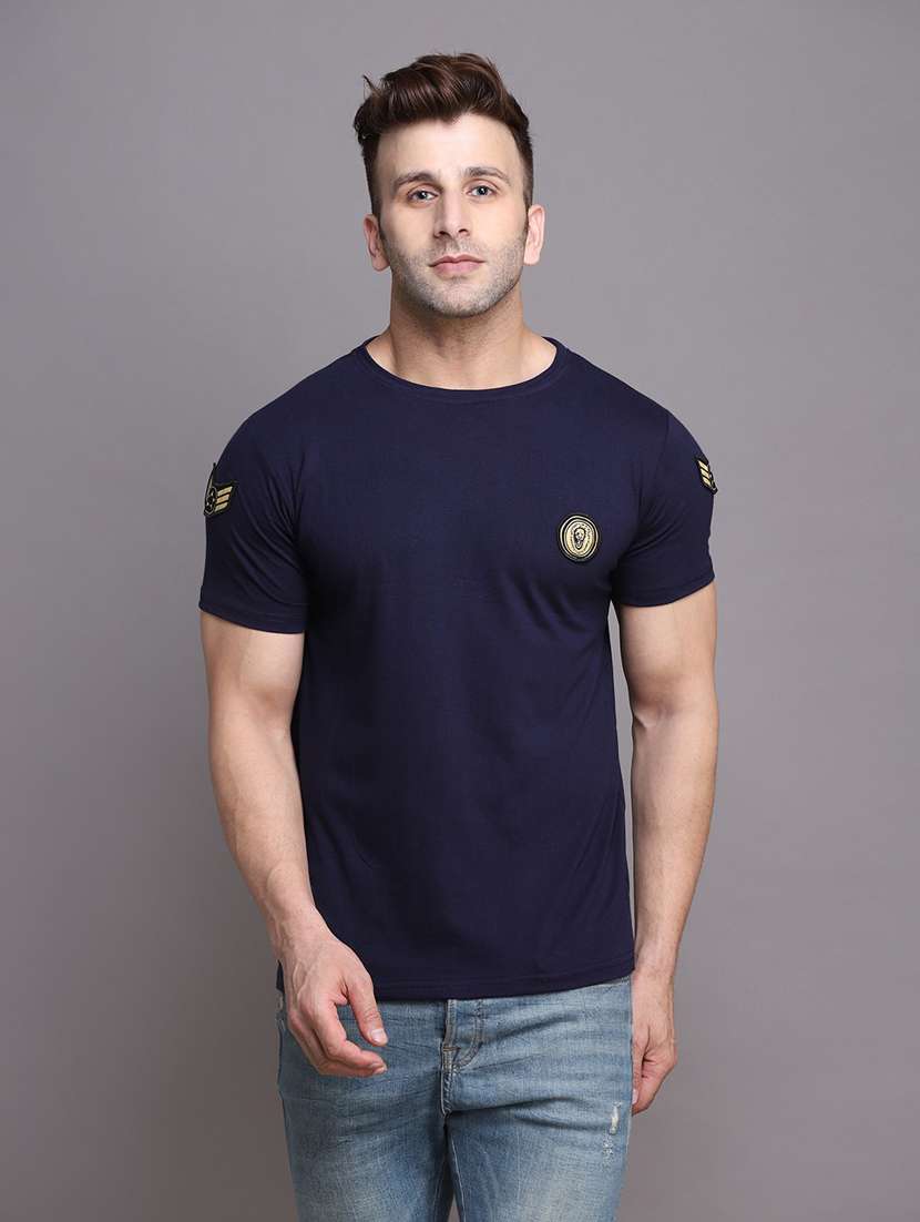 navy blue cotton blend t-shirt