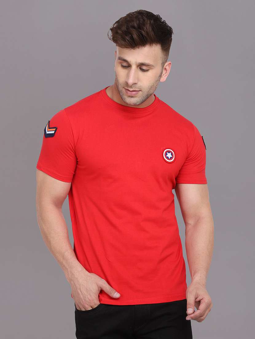 red cotton blend t-shirt