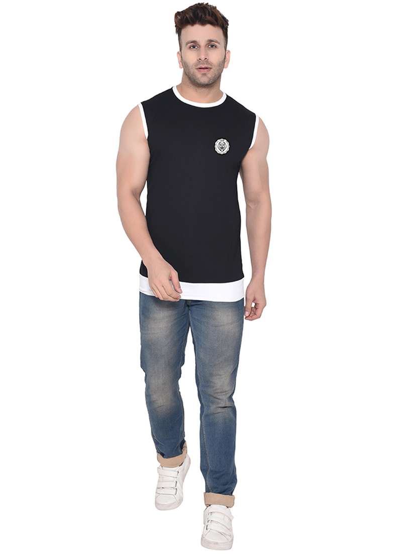 men logo print round neck sleeveless t-shirt - 20841716 -  Standard Image - 3