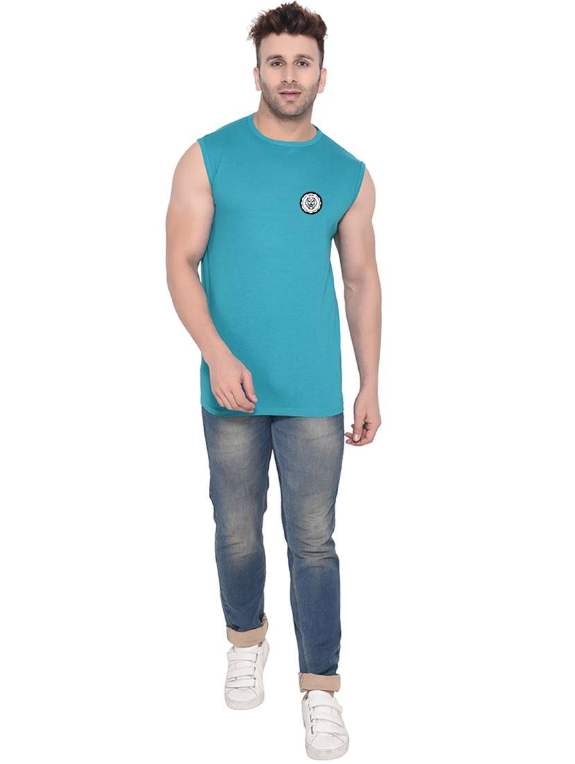 men logo print round neck sleeveless t-shirt - 20841719 -  Standard Image - 3