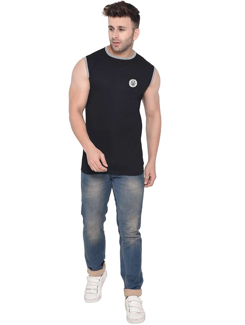 men logo print round neck sleeveless t-shirt - 20841724 -  Standard Image - 3