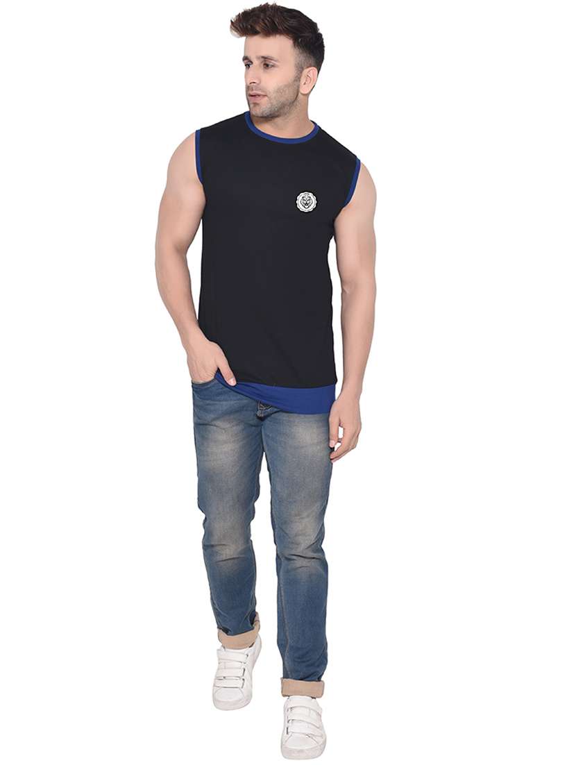 men logo print round neck sleeveless t-shirt - 20841725 -  Standard Image - 3