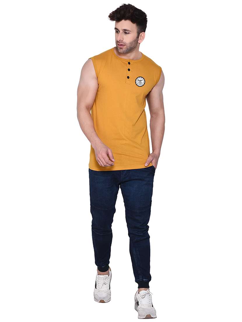 mustard solid cotton blend t-shirt - 20841745 -  Standard Image - 3