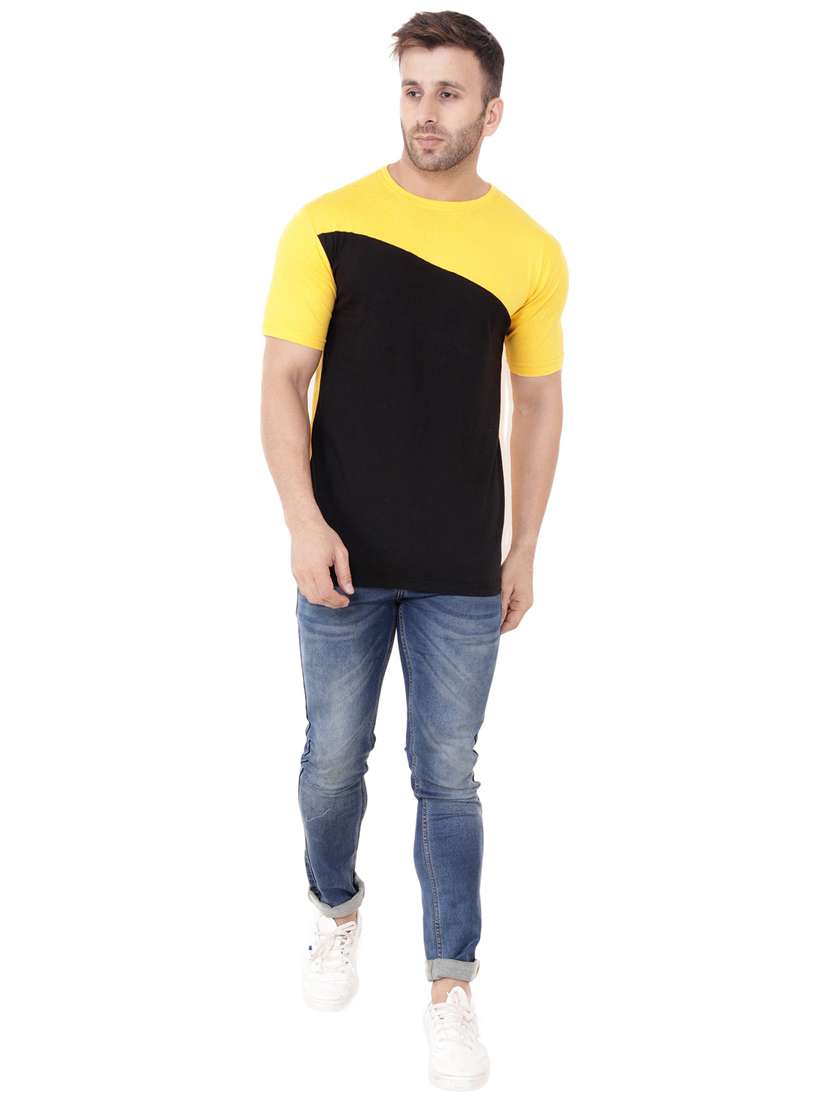 black cotton blend color block tshirt - 20841760 -  Standard Image - 3