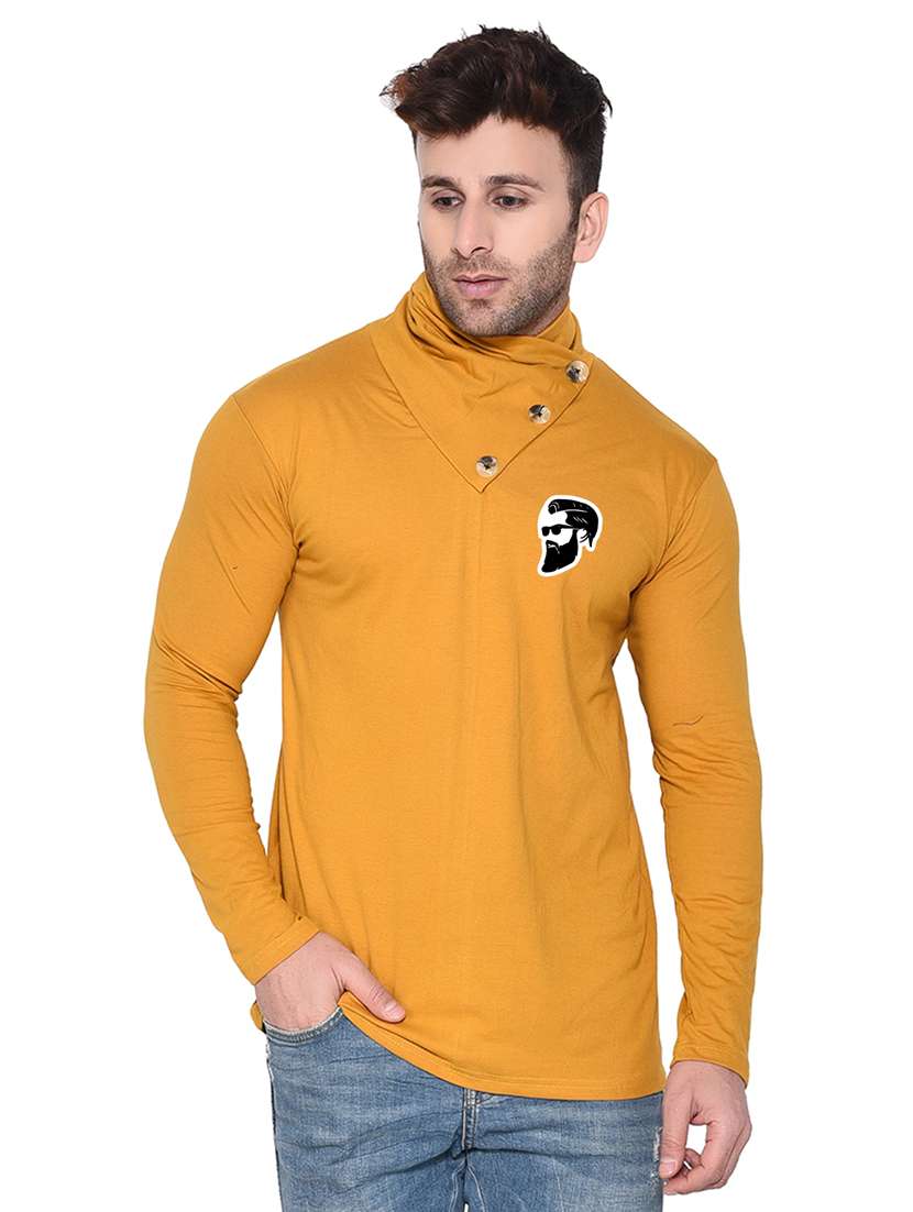 men solid high neck t-shirt