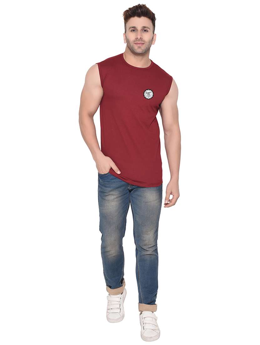 maroon solid cotton blend t-shirt - 20841872 -  Standard Image - 3