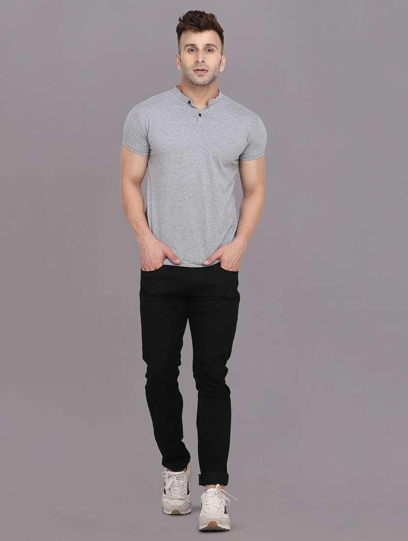 men solid mandarin neck t-shirt - 20841893 -  Standard Image - 3