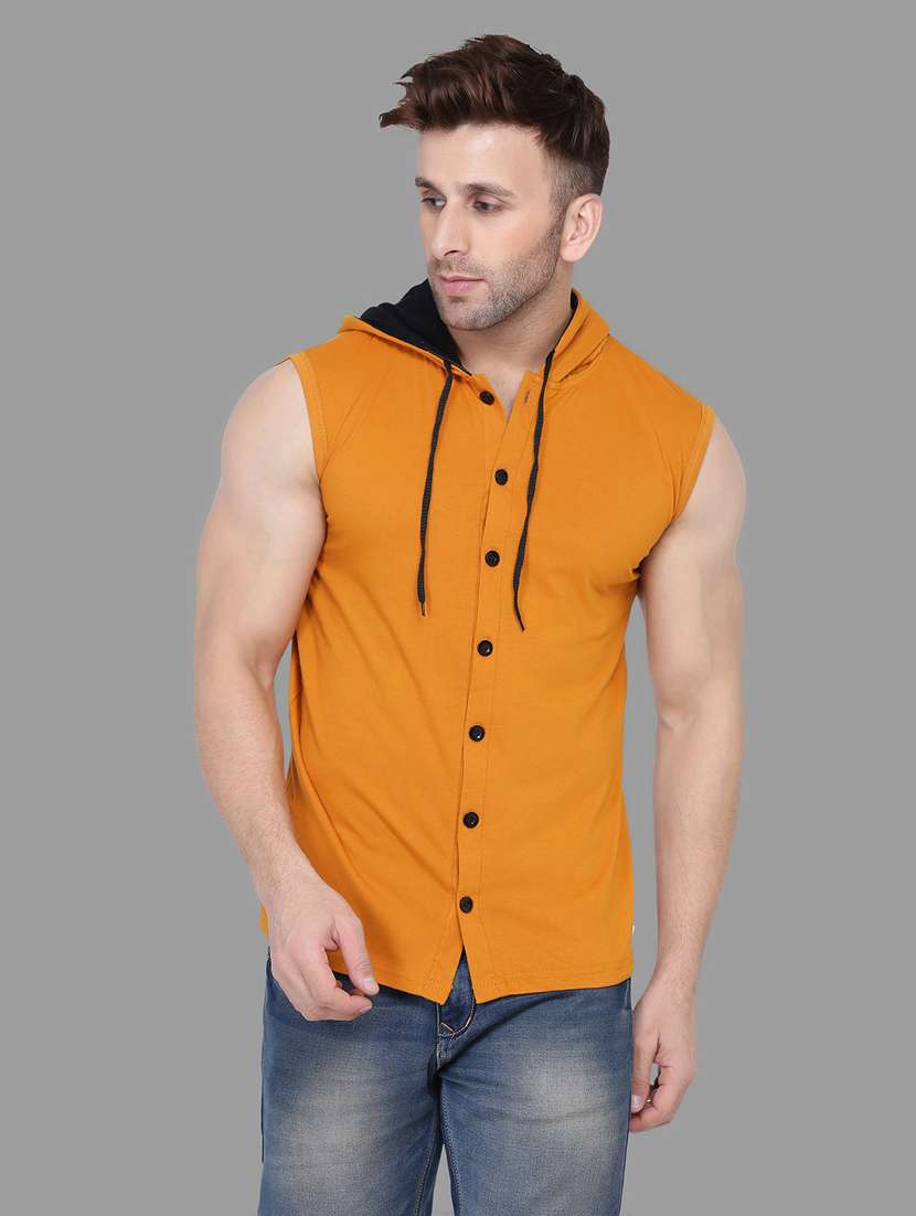 men solid hooded sleeveless t-shirt