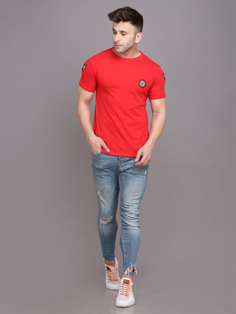 red solid cotton blend t-shirt - 20841992 - Standard Image - 3